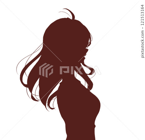 Woman, side, hair blowing in the wind, silhouette 121513164