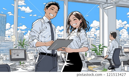 商務人士站在辦公室舉行簡單的會議 商務人士站在辦公室舉行簡單的會議 121513427