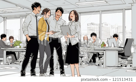 商務人士站在辦公室舉行簡單的會議 商務人士站在辦公室舉行簡單的會議 121513431