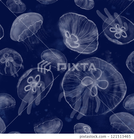 Seamless watercolor pattern of floating jellyfish Seamless watercolor pattern of floating jellyfish 121513465