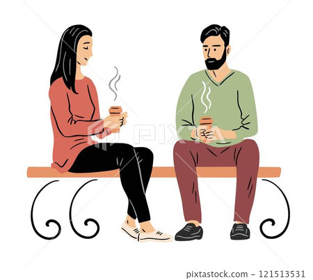 A young couple is resting on a bench A young couple is resting on a bench 121513531