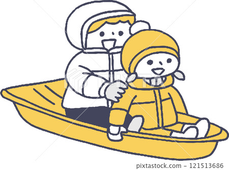 孩子們玩雪橇單色 孩子們玩雪橇單色 121513686