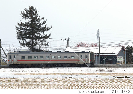 Rumoi Main Line local train stopped at Kitaichi Station, Fukagawa-Ishikari-Numata, discontinued in March 2014 121513780