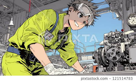 Factory workers in work clothes 121514783