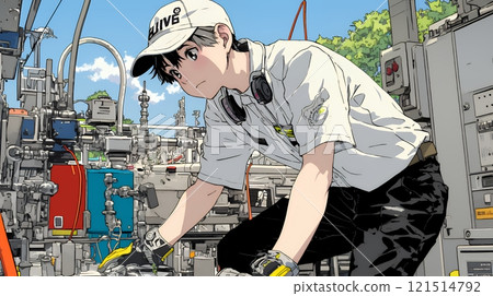 Factory workers in work clothes Factory workers in work clothes 121514792