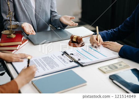 Business law concept, Lawyer business lawyers are consulting lawyers for women entrepreneurs to file copyright lawsuit 121514849