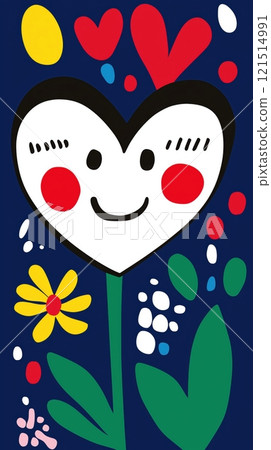 Playful Heart and Flower Illustration on Dark Background for Children's Decor and Cards 121514991