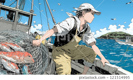 漁夫用網捕魚 漁夫用網捕魚 121514995