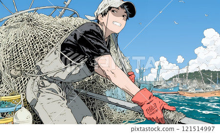 漁夫用網捕魚 漁夫用網捕魚 121514997