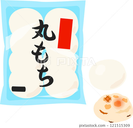 Commercially available bagged round rice cakes and baked round rice cakes 121515309