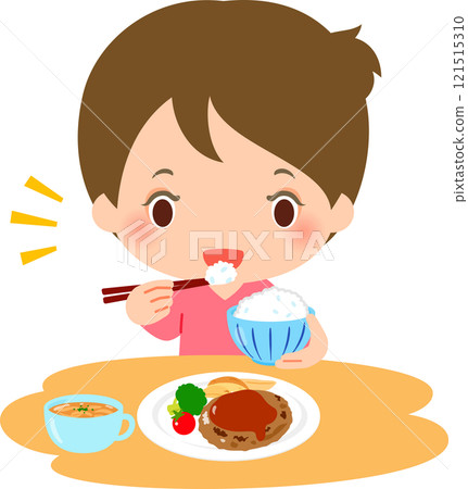 A woman eating Western food with hamburger as the main dish 121515310