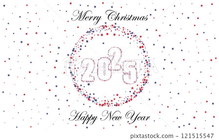 New Year card strewn with blue and red stars, New Year design 121515547