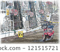 Squid fishing boat and motorcycle before departure Squid fishing boat and motorcycle before departure 121515721
