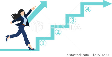 Illustration of a businesswoman thinking about how to step up 121516585