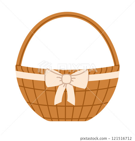 Wicker basket with white bow. Flat vector isolated illustration 121516712