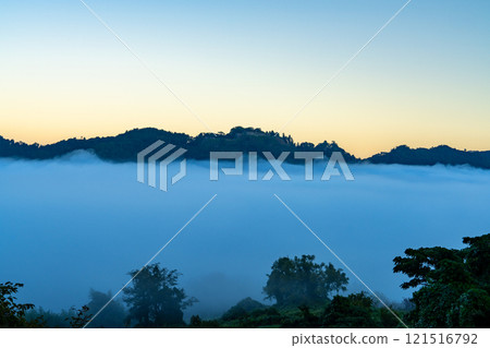 【日本名城百選】津和野城跡2 漂浮在秋天雲海中的津和野城跡 島根縣嘉子郡津和野町 121516792