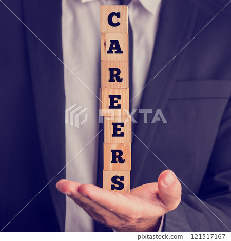 Businessman Holding Letter Blocks Spelling Careers Businessman Holding Letter Blocks Spelling Careers 121517167