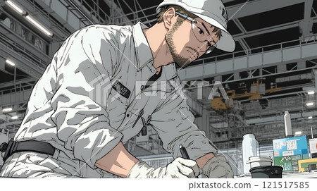 Workers inspecting equipment 121517585