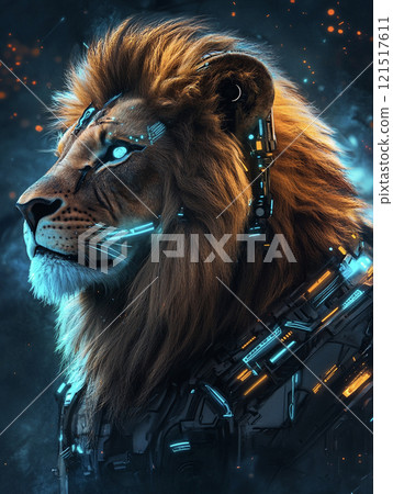 Cyberpunk lion AI image Cyberpunk lion AI image 121517611