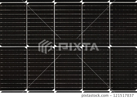 Innovative solar panels lined up for renewable energy generation at a sustainable facility Innovative solar panels lined up for renewable energy generation at a sustainable facility 121517837