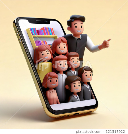 3D illustration: Digital learning revolution! A classroom that pops out of your smartphone 3D illustration: Digital learning revolution! A classroom that pops out of your smartphone 121517922