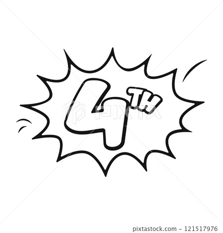 Vibrant comic-style 4th sign, perfect for kids' birthday celebrations 121517976