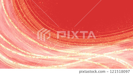 Japanese style illustration with vibrant red background and gold waves 121518097