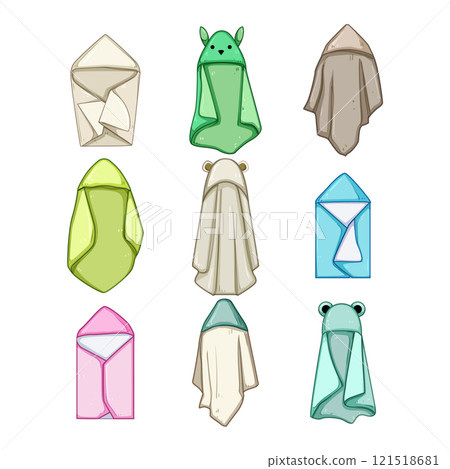 hooded baby towel set cartoon vector illustration hooded baby towel set cartoon vector illustration 121518681