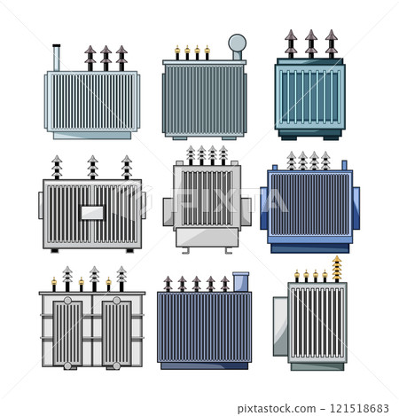 electrical transformer set cartoon vector illustration electrical transformer set cartoon vector illustration 121518683