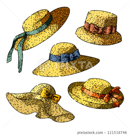 sunhat set sketch hand drawn vector sunhat set sketch hand drawn vector 121518746
