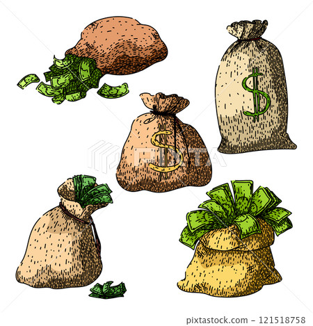 money bag set sketch hand drawn vector 121518758