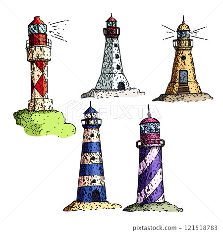 lighthouse set sketch hand drawn vector 121518783