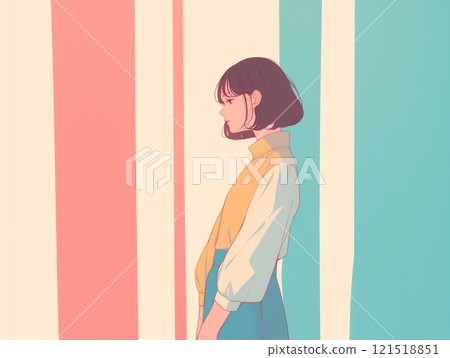 彩色條紋背景和輪廓女性插畫 彩色條紋背景和輪廓女性插畫 121518851