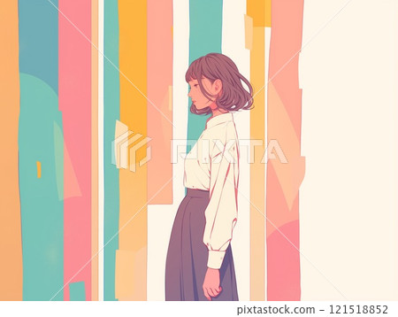 Colorful background with illustration of a woman in profile 121518852