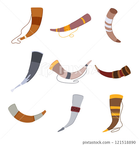 viking horn set cartoon vector illustration viking horn set cartoon vector illustration 121518890