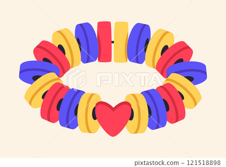 Cartoon friendship bead bracelet. Plastic friendship jewelry, handmade kids cute accessory with colored beads flat vector illustration. Handcraft friendship jewelry 121518898