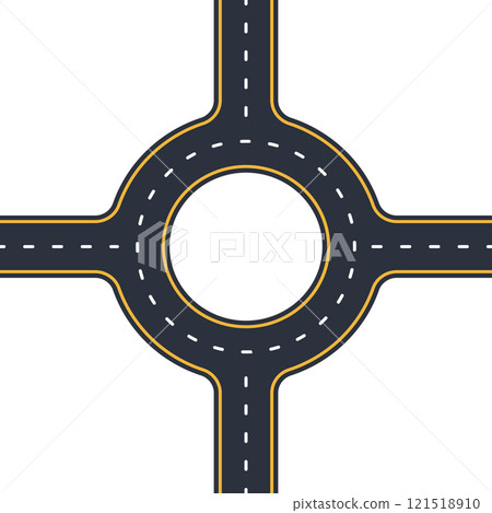 Highway traffic circle. City road junction, round street, markings crossroad, asphalt road twist flat vector illustration. Roundabout road 121518910