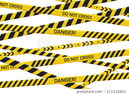 Police yellow line poster. Caution yellow danger tapes, police danger line and security area flat vector background illustration. Crime barrier pattern Police yellow line poster. Caution yellow danger tapes, police danger line and security area flat vector background illustration. Crime barrier pattern 121518922