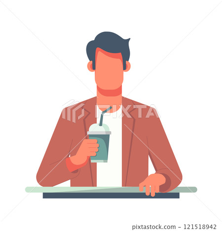 Cartoon man enjoying coffee 121518942