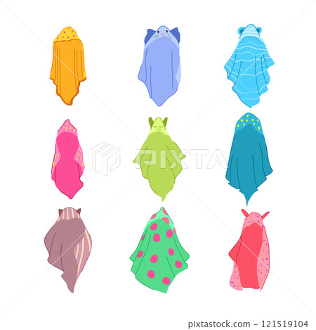 hooded baby towel set cartoon vector illustration hooded baby towel set cartoon vector illustration 121519104