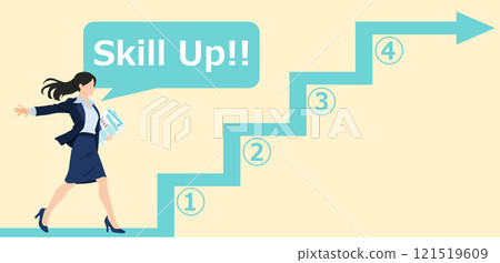Illustration of a businesswoman thinking about improving her skills 121519609