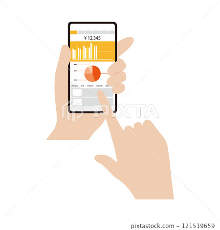 Illustration of a person's hand managing assets using a smartphone Illustration of a person's hand managing assets using a smartphone 121519659