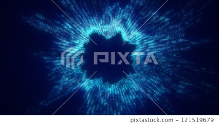 Electric blue data burst with intricate energy pathways radiating from a dark center, symbolizing futuristic technology and digital innovation Electric blue data burst with intricate energy pathways radiating from a dark center, symbolizing futuristic technology and digital innovation 121519679