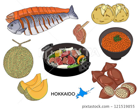 Hokkaido gourmet line drawing illustration set 121519855