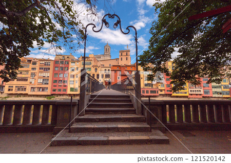 Girona Cathedral Tower and Colorful Buildings in Girona, Spain 121520142