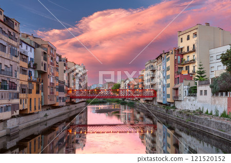 Girona Cathedral and Riverside View Along Onyar River, Girona, Spain 121520152