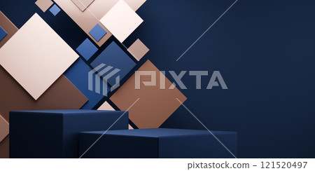 two tone mocha and blue, Fashion product background stand podium display with blank backdrops. 121520497