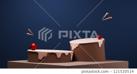 two tone mocha and blue, Fashion product background stand podium display with blank backdrops. 121520514