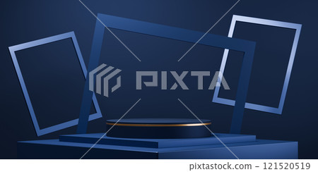 Dark blue geometric background, japanese style podium blue concept . 121520519