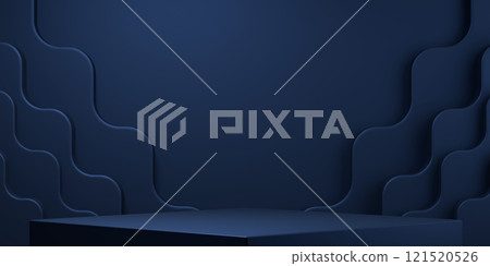 Dark blue geometric background, japanese style podium blue concept . 121520526